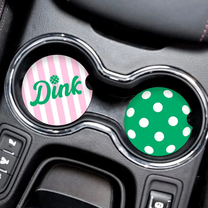 Neoprene Coaster- Dink, Pink Striped & Green Dots- set of 2