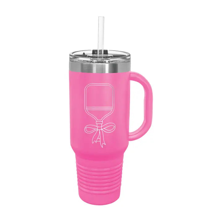 Insulated Tumbler- Pink Pickleball Paddle & Bow