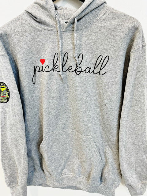 Hooded Gray Sweatshirt- Heart Pickleball