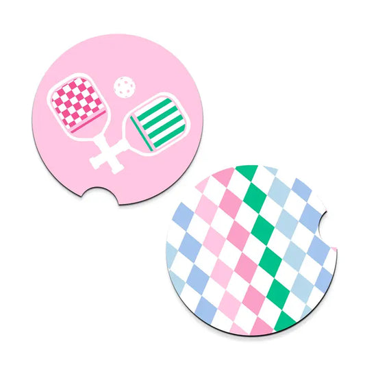 Neoprene Coaster- Pink/Chevron Pickleball Paddles- set of 2