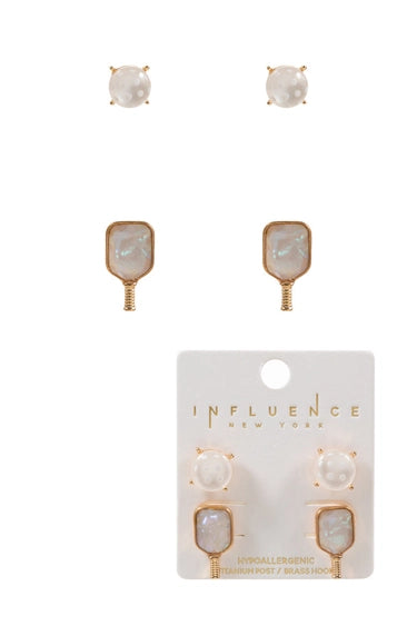 Shimmery Paddles & Balls Post Earrings- 2 sets