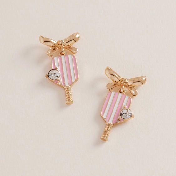 E3 Light Pink Paddles with Gold Bow and Diamond Post Earrings