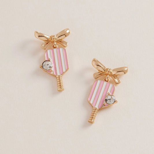 Pink Paddles with Gold Bow and Diamond Post Earrings