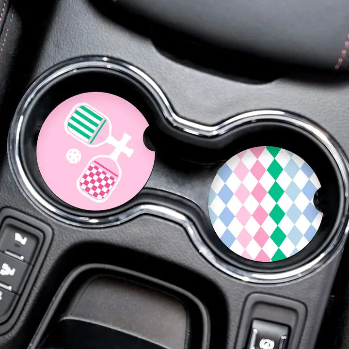 Neoprene Coaster- Pink/Chevron Pickleball Paddles- set of 2