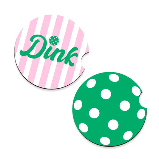 Neoprene Coaster- Dink, Pink Striped & Green Dots- set of 2