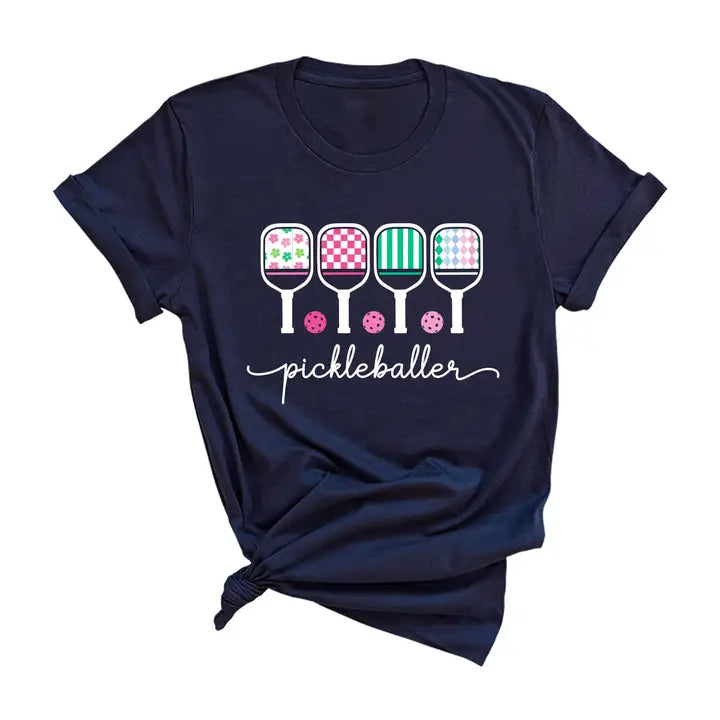 Navy Graphic Tee- Pickleballer w/ Paddles