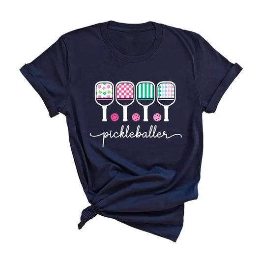 Navy Graphic Tee- Pickleballer w/ Paddles