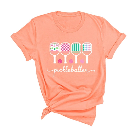 Sunset Orange Graphic Tee- Pickleballer w/ Paddles