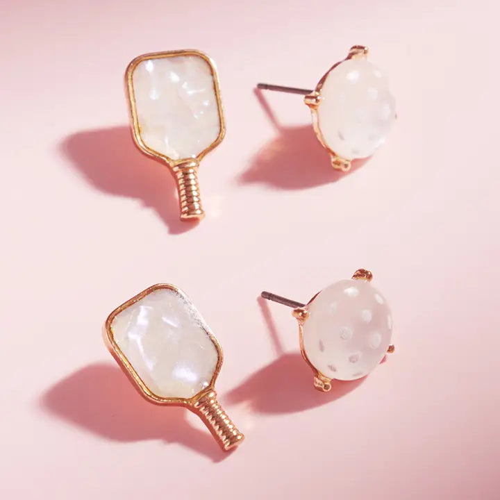 Shimmery Paddles & Balls Post Earrings- 2 sets