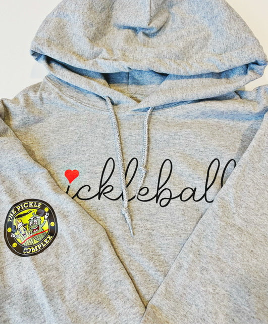 Hooded Gray Sweatshirt- Heart Pickleball