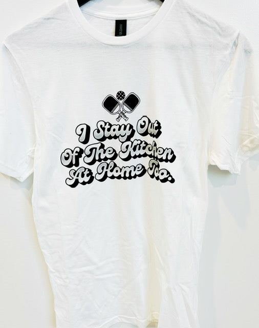 White Graphic Tee- Stay Out Of Kitchen